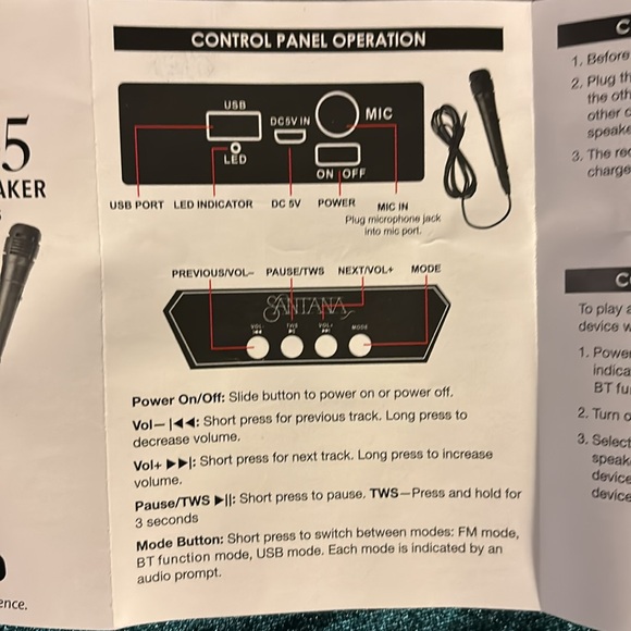 Santana Mumbo 6.5” Portable Karaoke Speaker with LED Color Light Effects NEW! - Picture 7 of 14